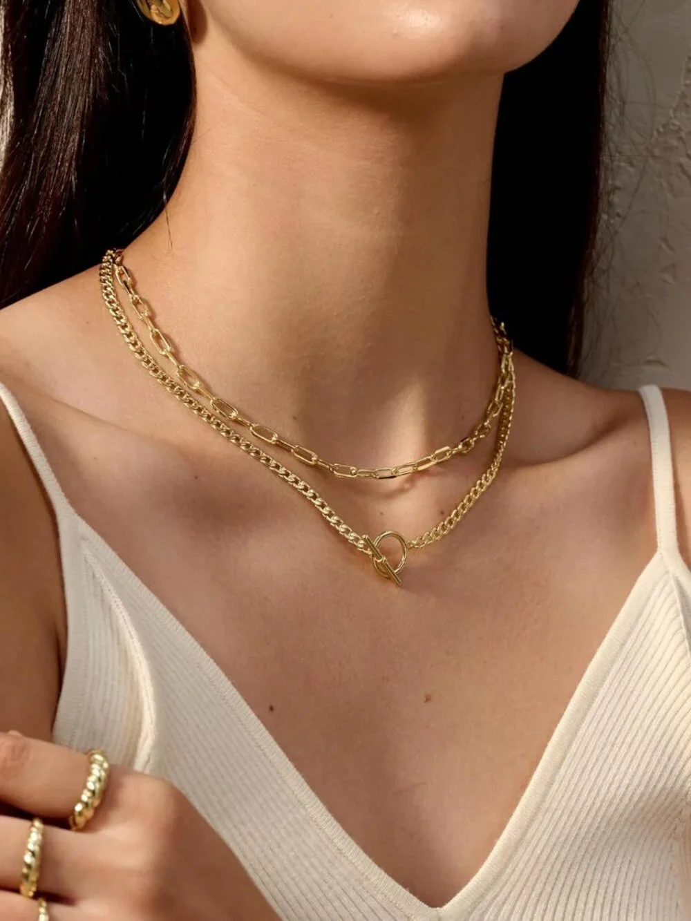Layered Necklaces for Women, 14K Gold Plated Chain Necklace Women Trendy Cuban L - Picture 4 of 8